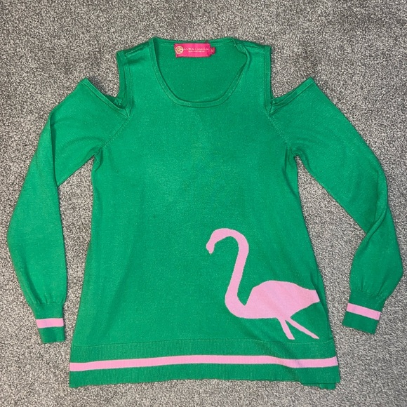Macbeth Collection by Margaret Josephs cold shoulder flamingo sweater size M 🦩 - Picture 1 of 12